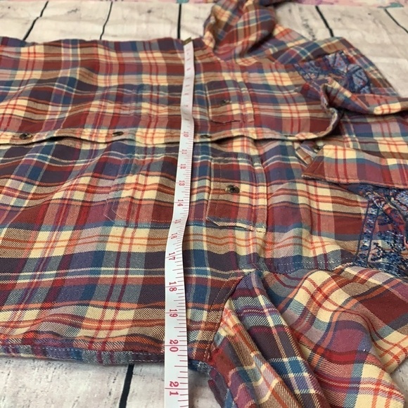 Chaps Flannel Top with Embroidery Detail on Shoulders - Picture 12 of 13